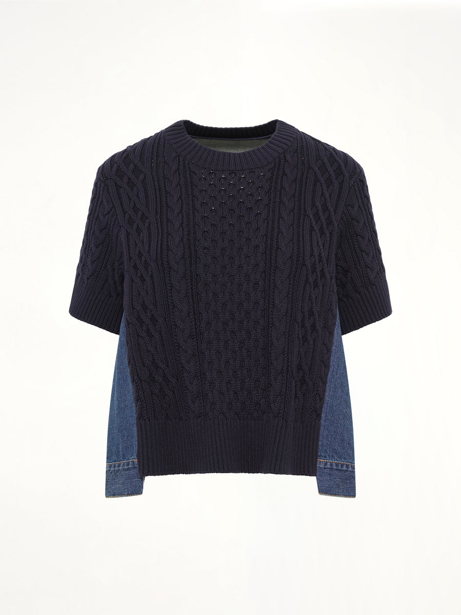 Denim x Cotton Knit Sweater in Navy