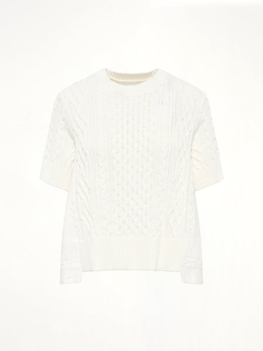 Denim x Cotton Knit Sweater in Off White