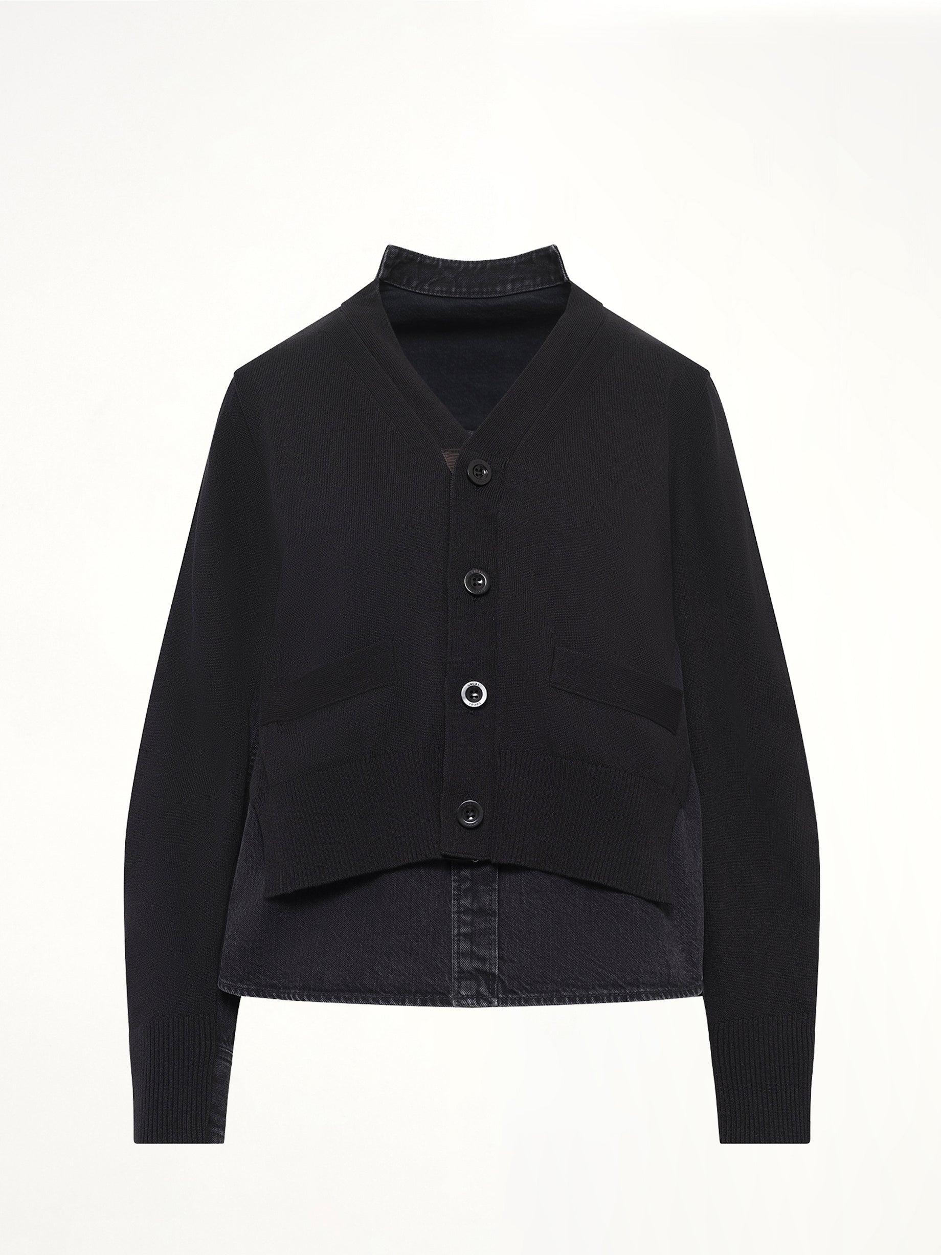 Denim x Knit Cardigan in Black
