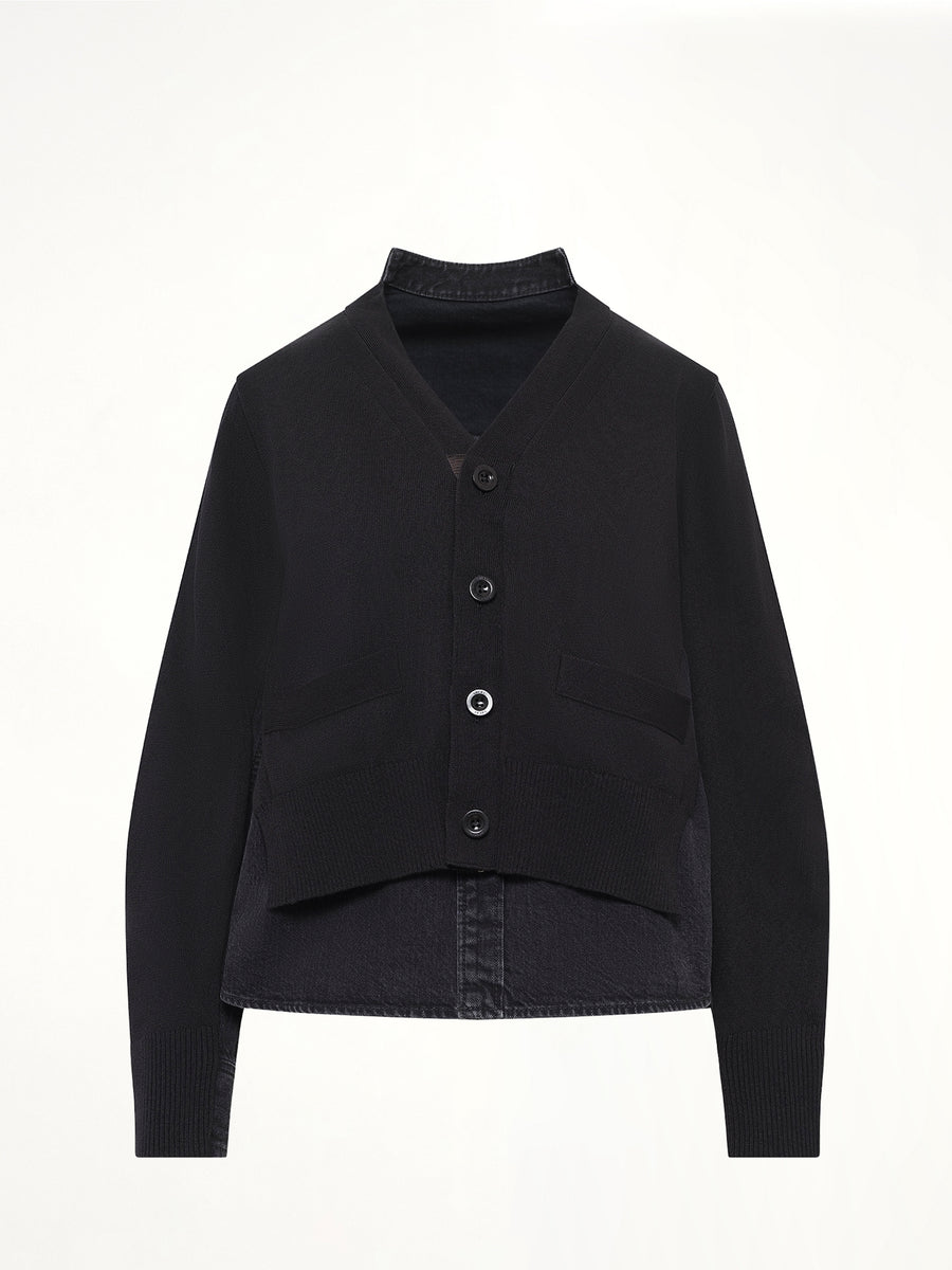 Denim x Knit Cardigan in Black