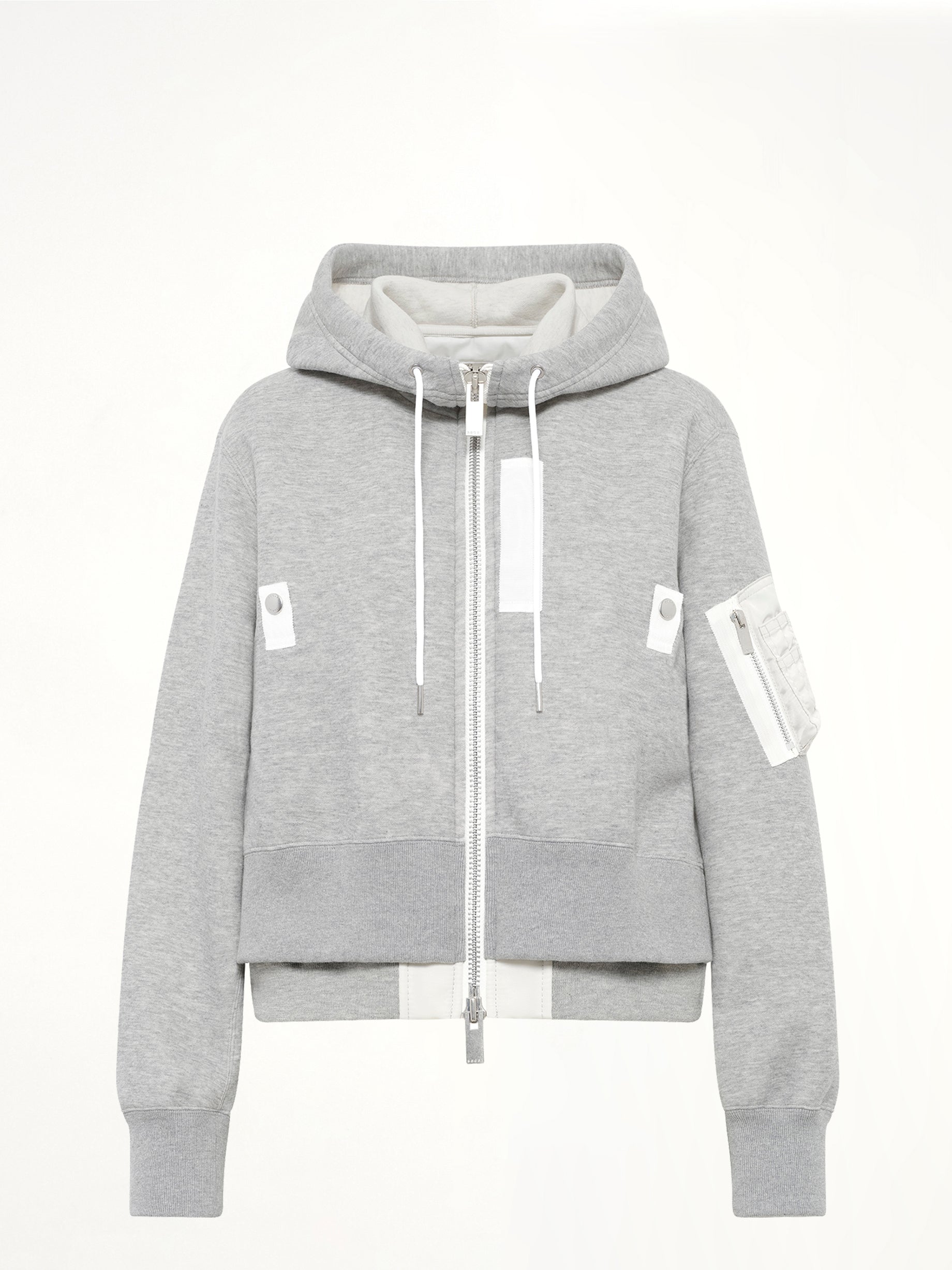 Layered Sponge Sweat x Nylon Twill Hoodie in Light Gray