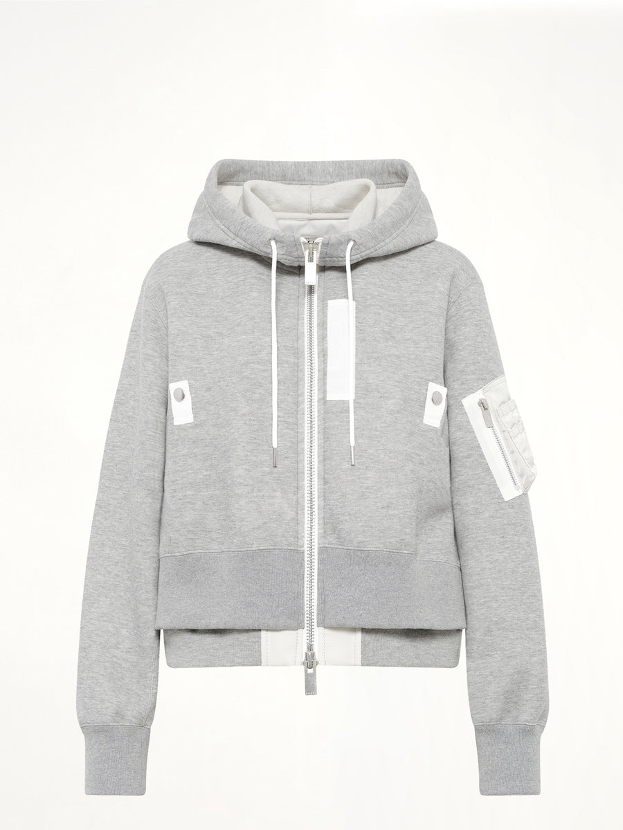 Layered Sponge Sweat x Nylon Twill Hoodie in Light Gray