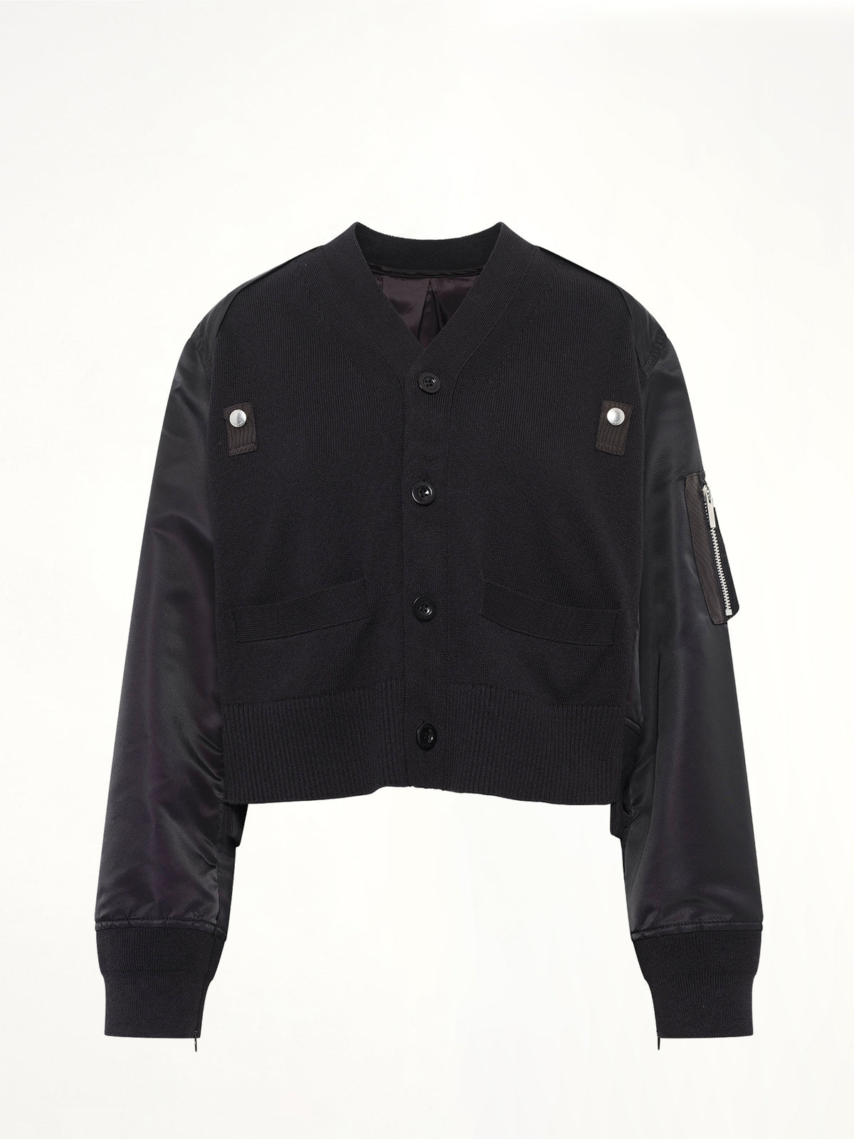 Nylon Twill x Cotton Knit Cardigan in Black