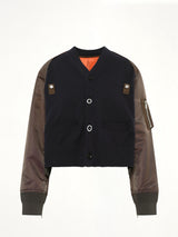 Nylon Twill x Cotton Knit Cardigan in Navy/Dark Khaki