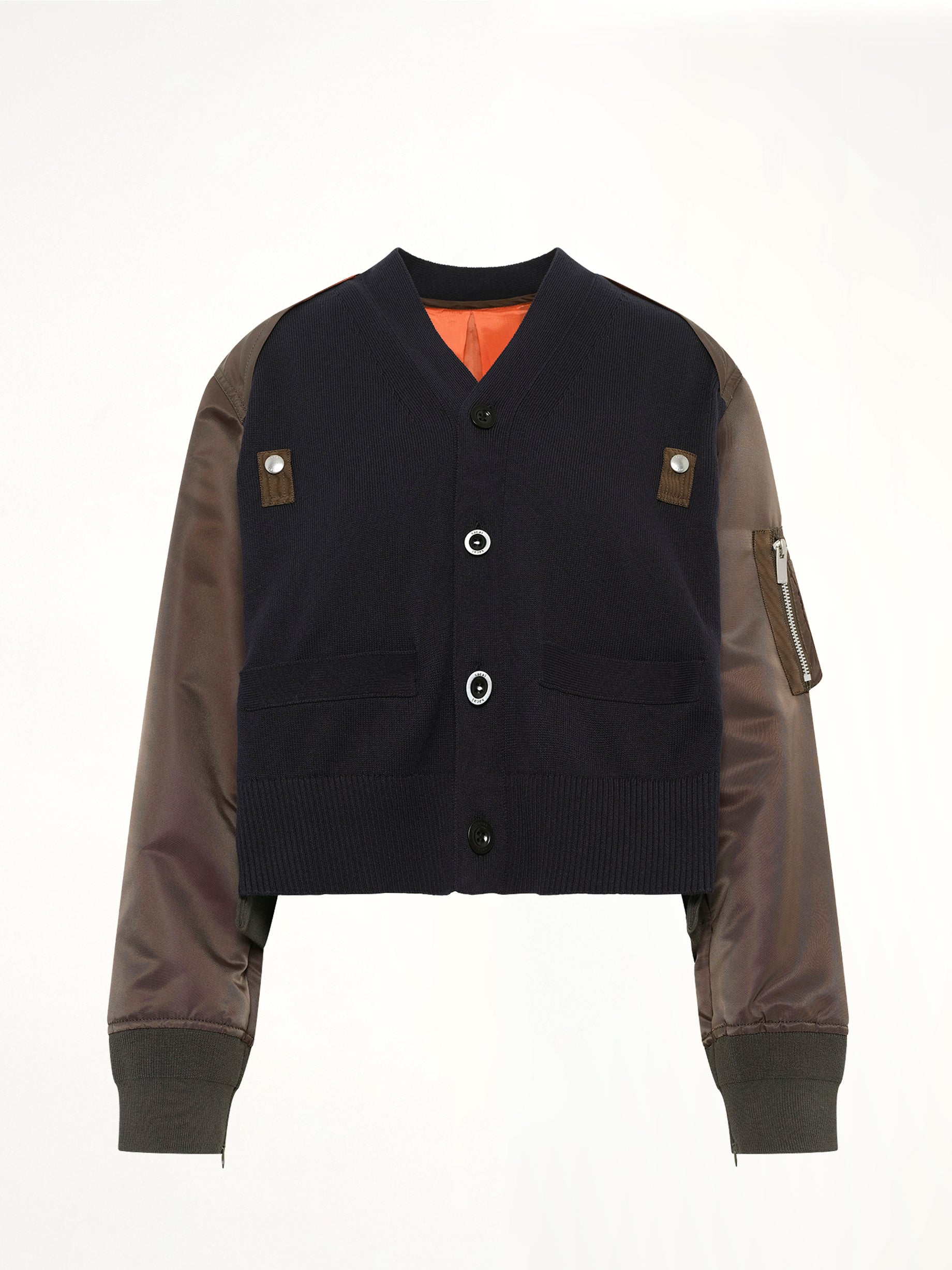 Nylon Twill x Cotton Knit Cardigan in Navy/Dark Khaki