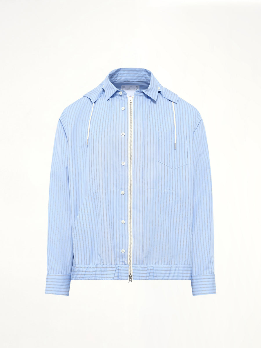 Poplin Hoodie in Light Blue Stripe