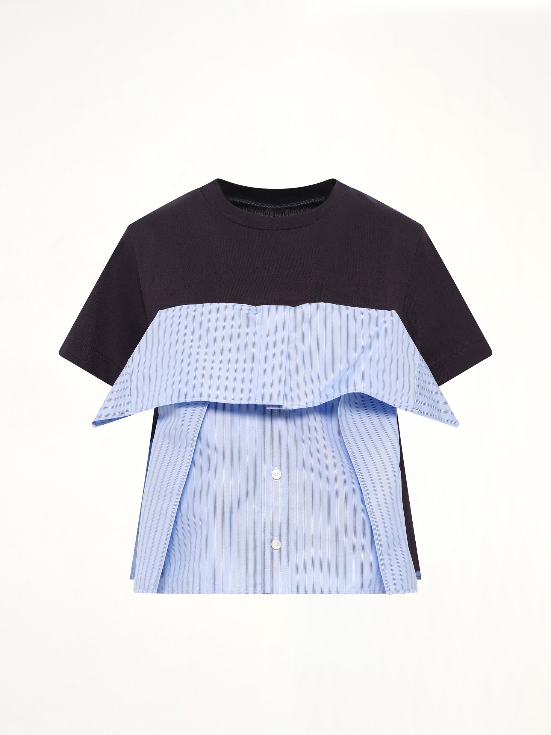 Poplin x Cotton Jersey T-Shirt in Navy/Blue Stripe