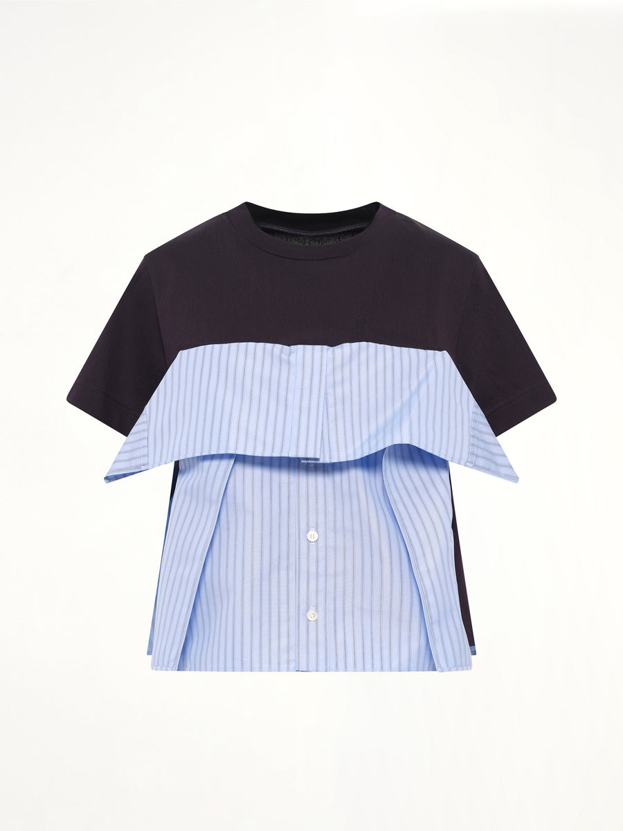 Poplin x Cotton Jersey T-Shirt in Navy/Blue Stripe