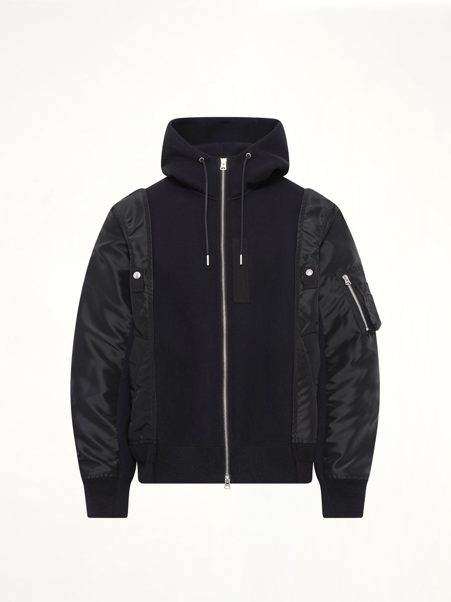 Sponge Sweat x Nylon Twill Hoodie in Black