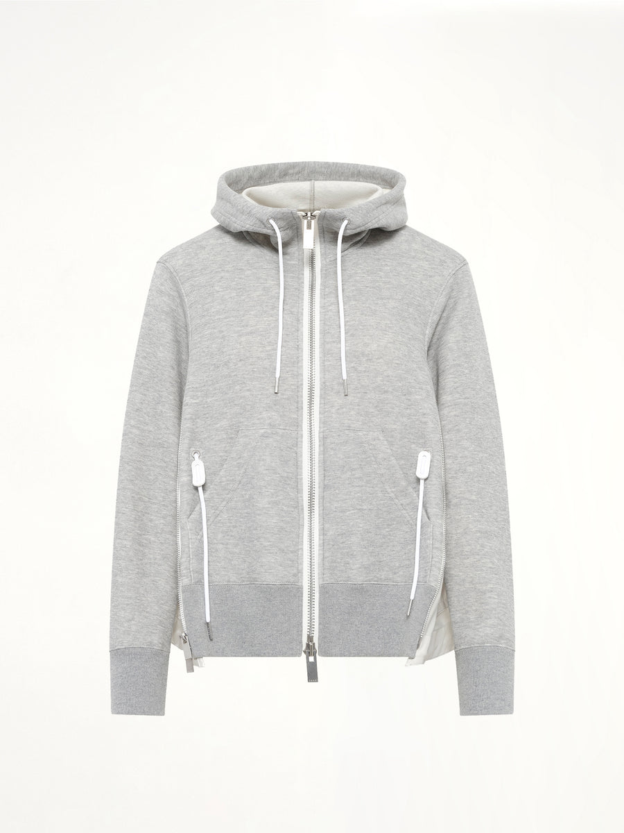 Sponge Sweat x Nylon Twill Hoodie in Light Gray