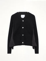 Wool Knit x Cotton Poplin Cardigan in Black