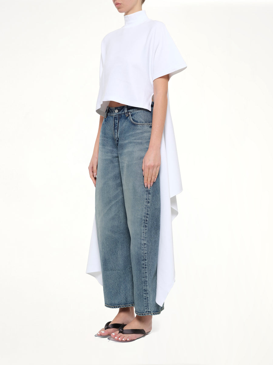 Cotton Jersey Asymmetric T-Shirt in White