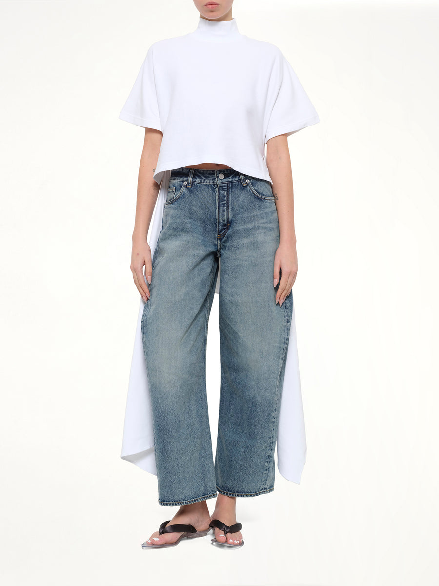 Cotton Jersey Asymmetric T-Shirt in White