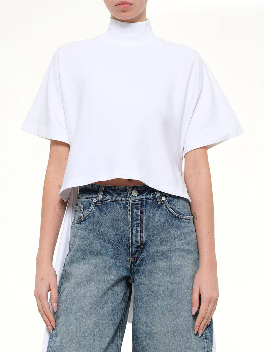 Cotton Jersey Asymmetric T-Shirt in White