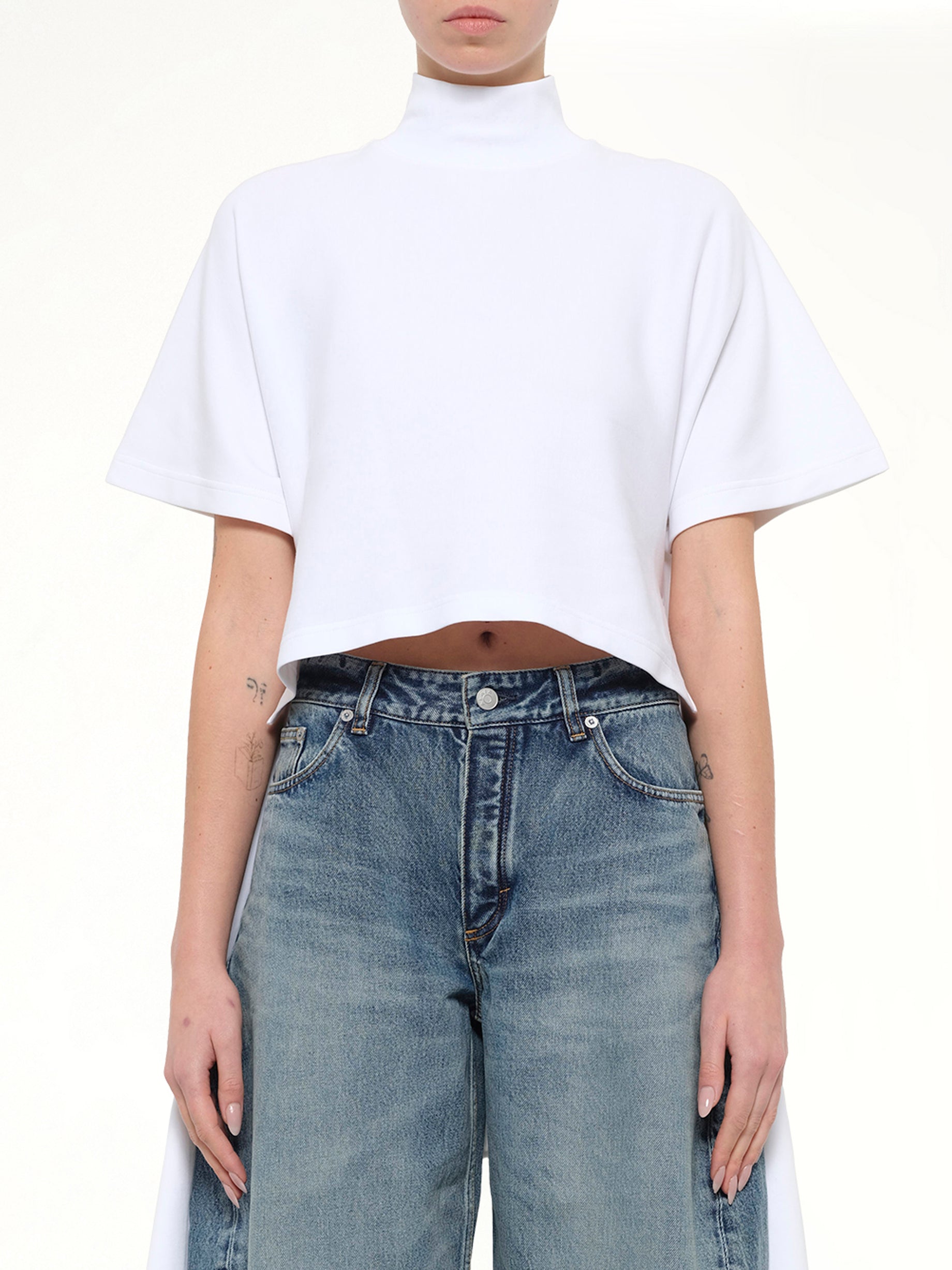 Cotton Jersey Asymmetric T-Shirt in White