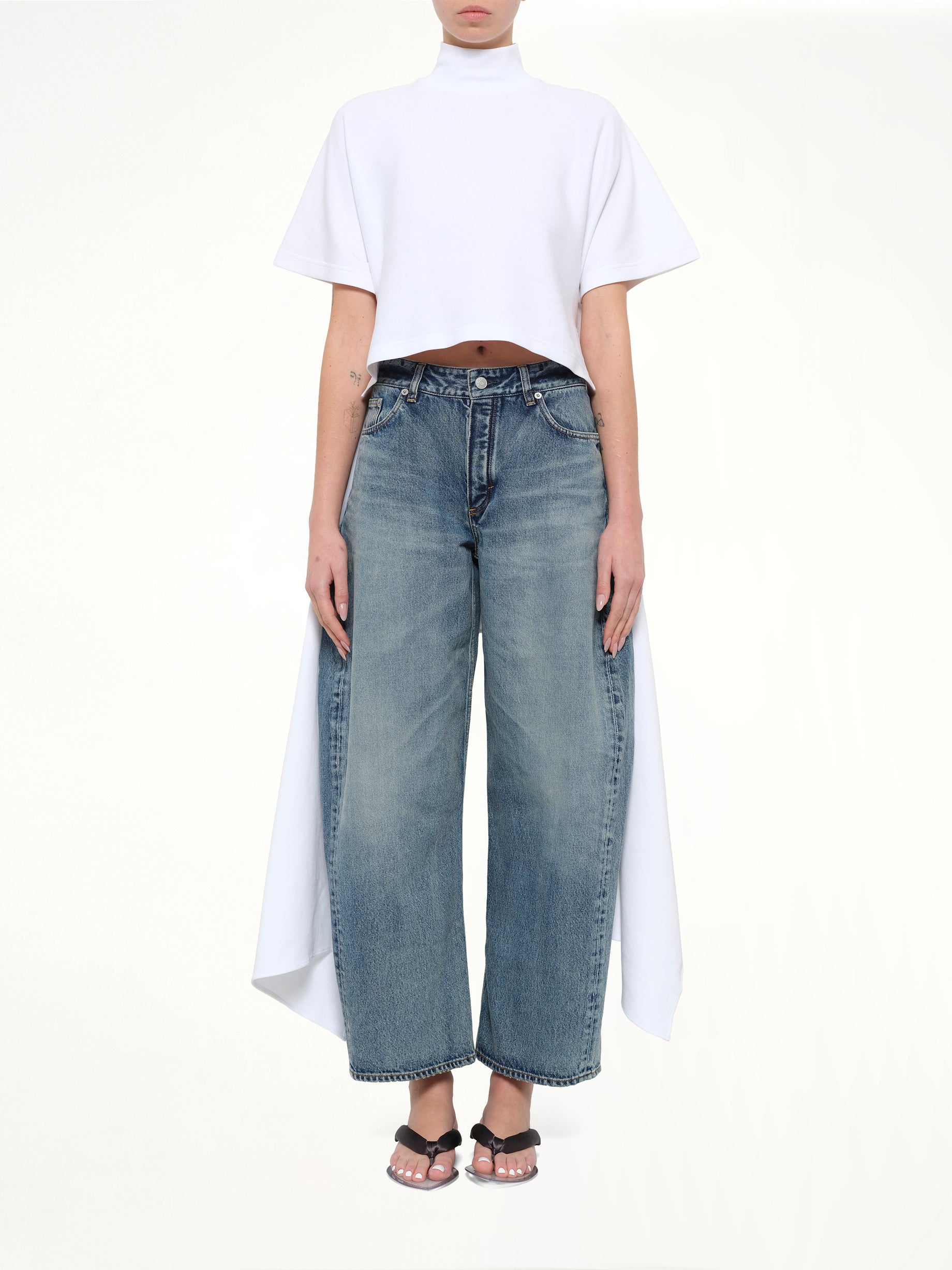 Cotton Jersey Asymmetric T-Shirt in White