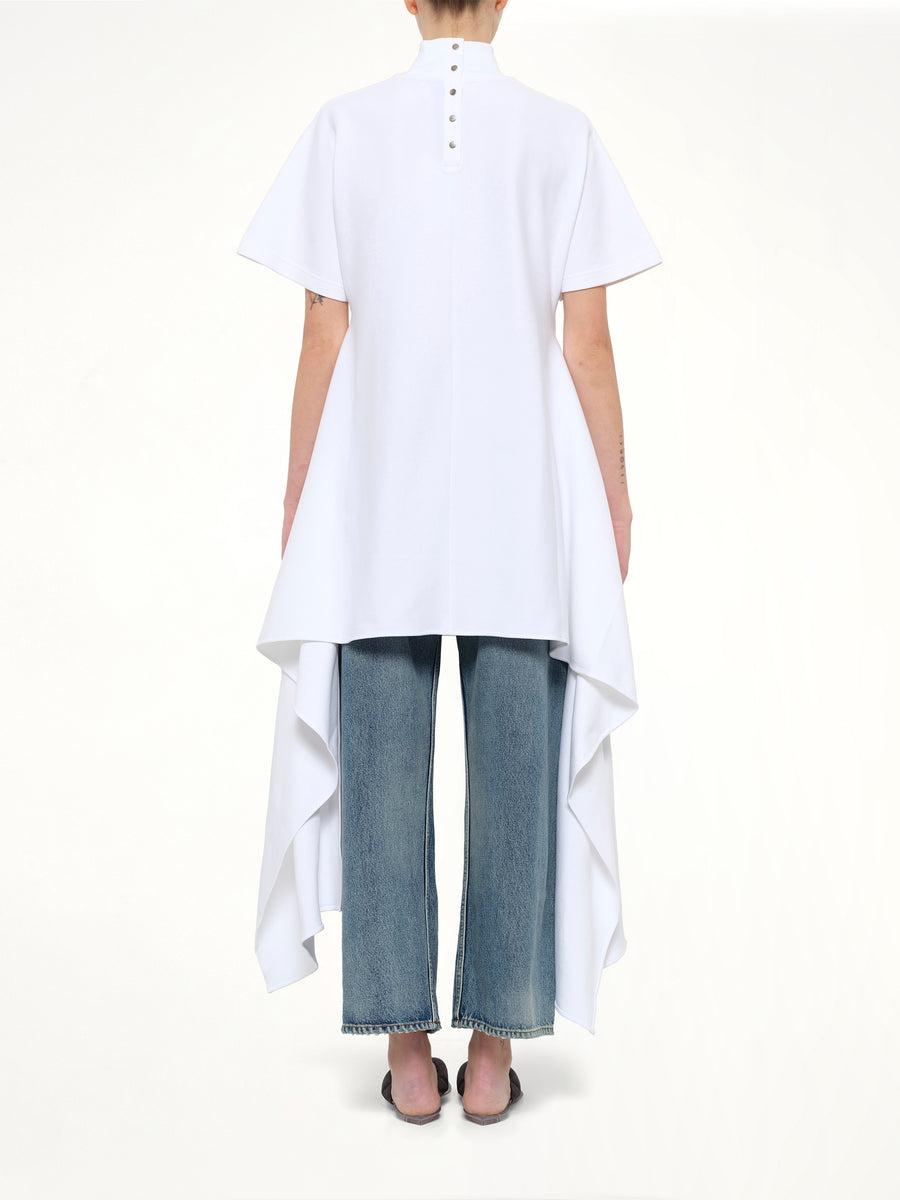 Cotton Jersey Asymmetric T-Shirt in White
