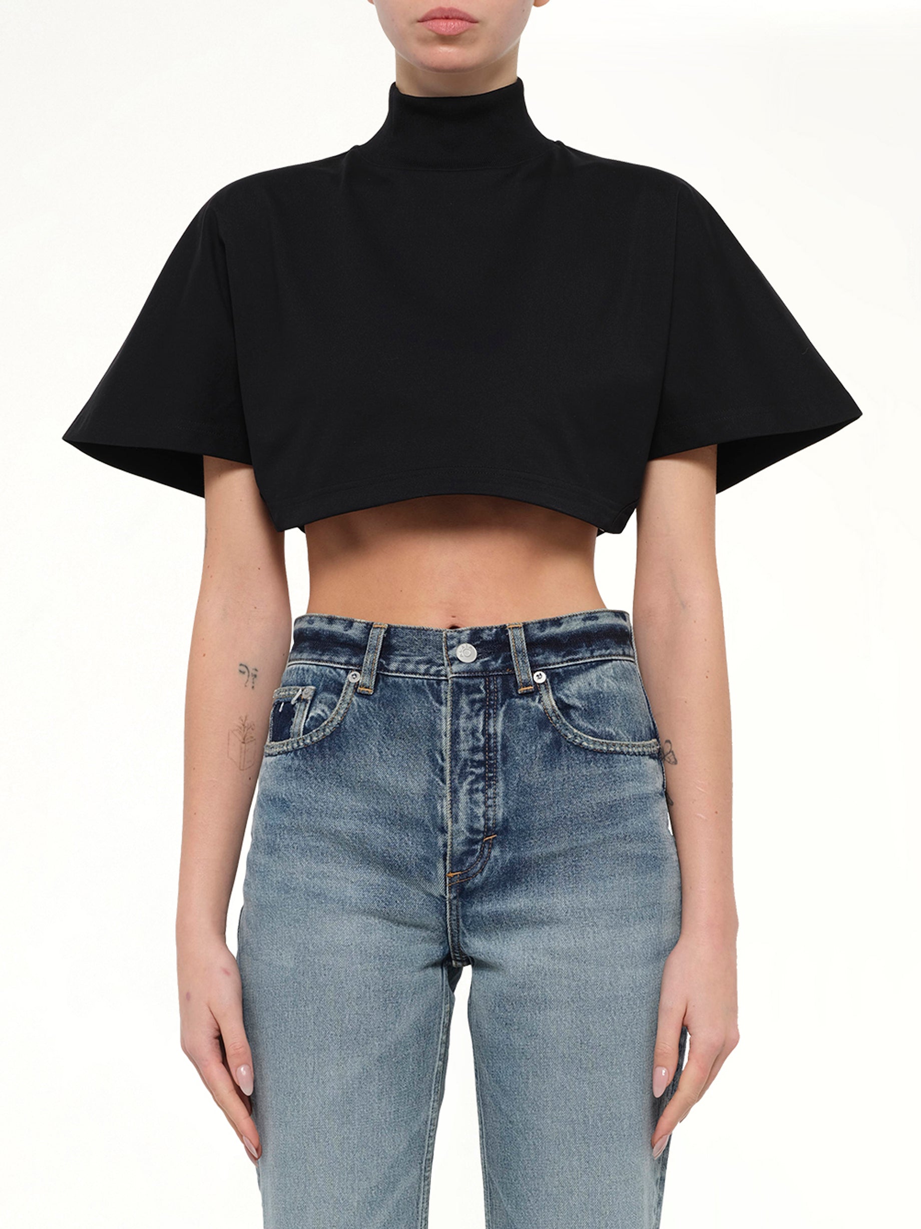 Cotton Jersey Highneck T-Shirt in Black