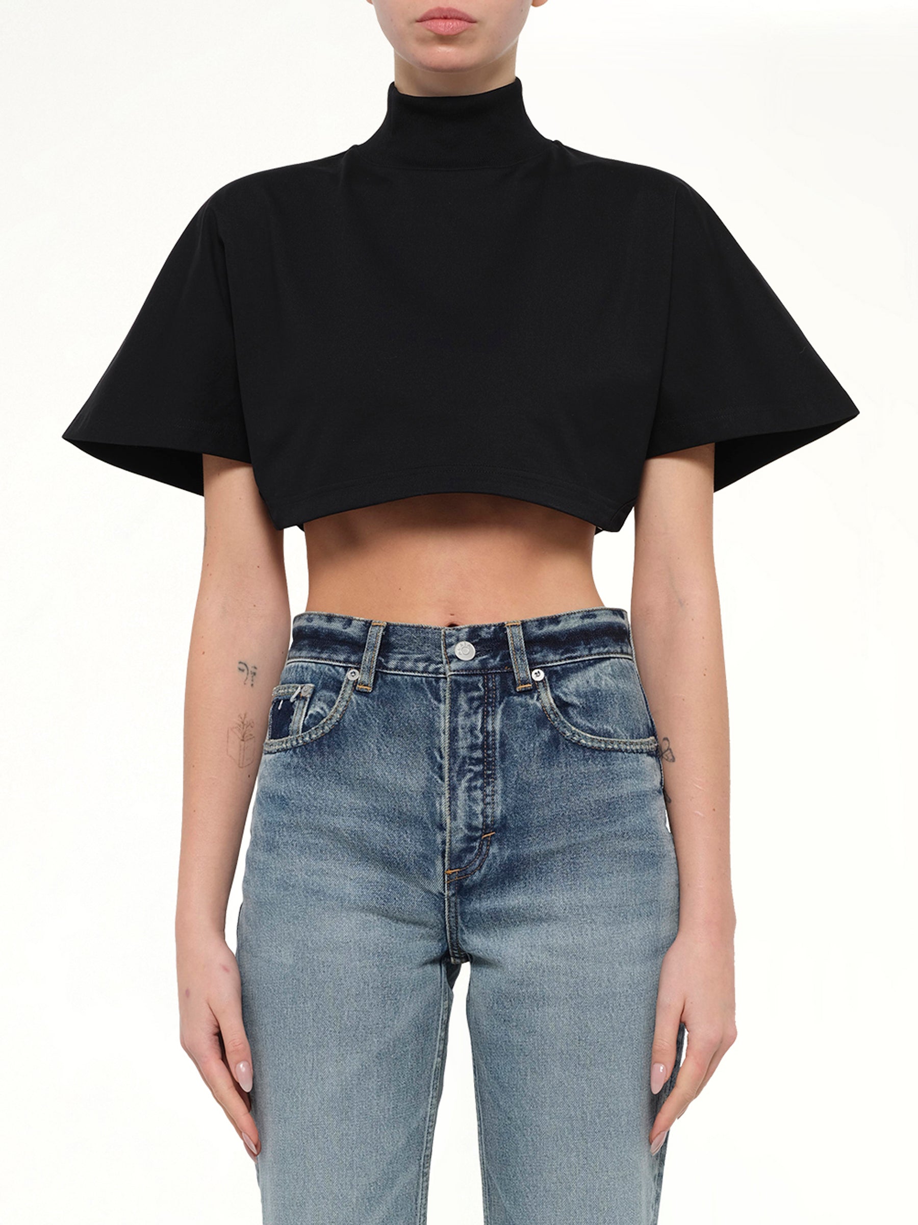 Cotton Jersey Highneck T-Shirt in Black