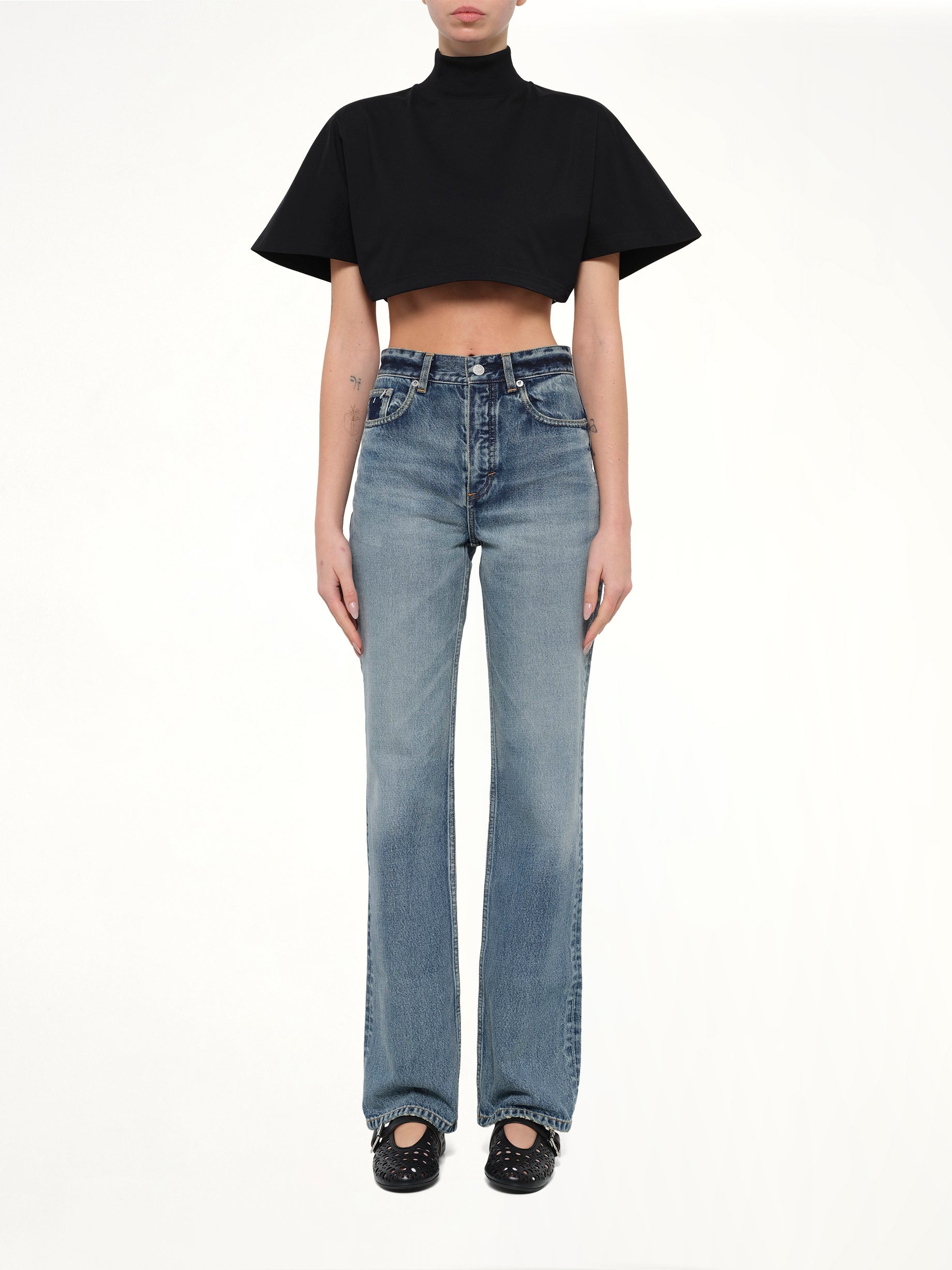 Cotton Jersey Highneck T-Shirt in Black