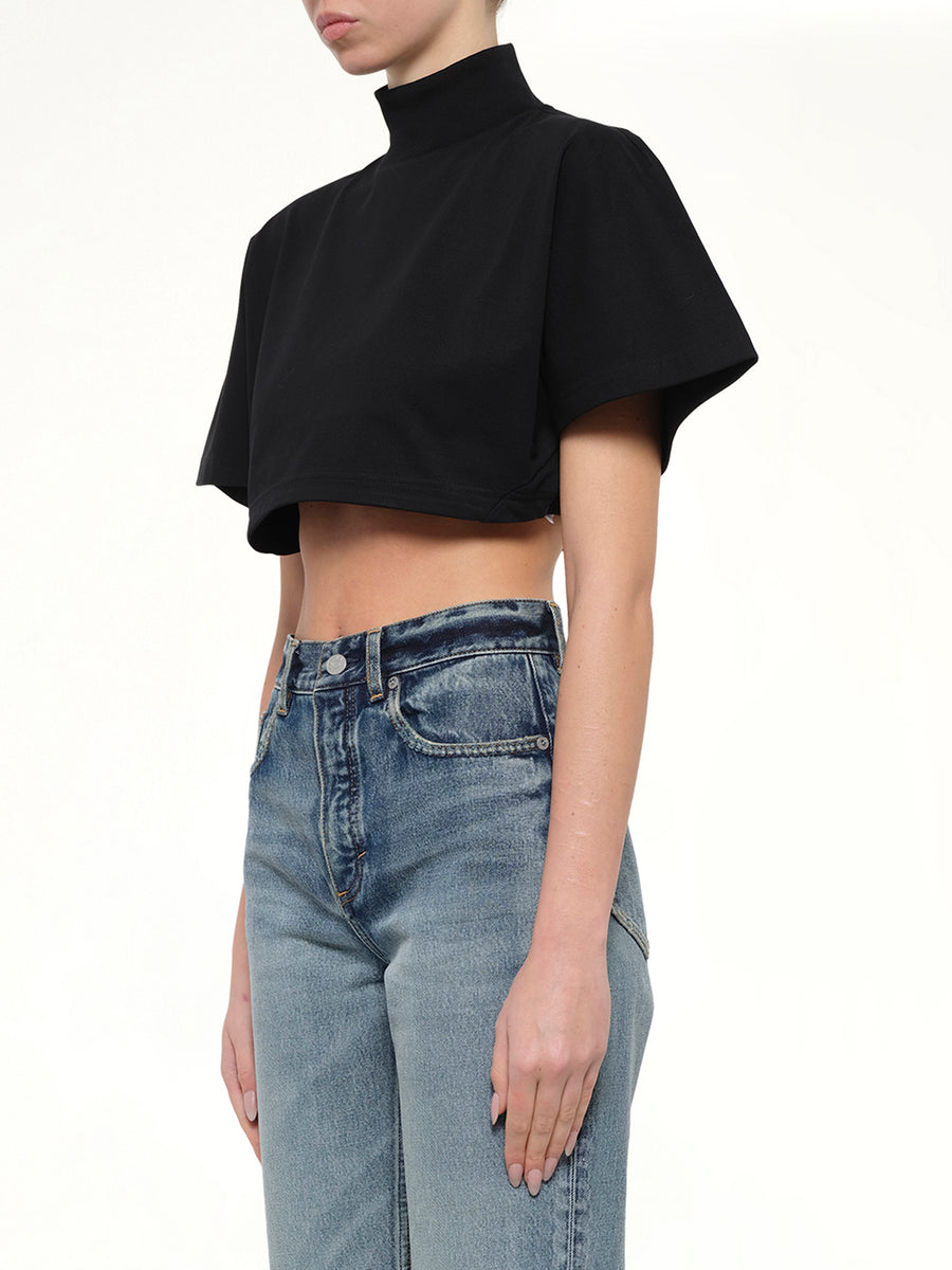 Cotton Jersey Highneck T-Shirt in Black
