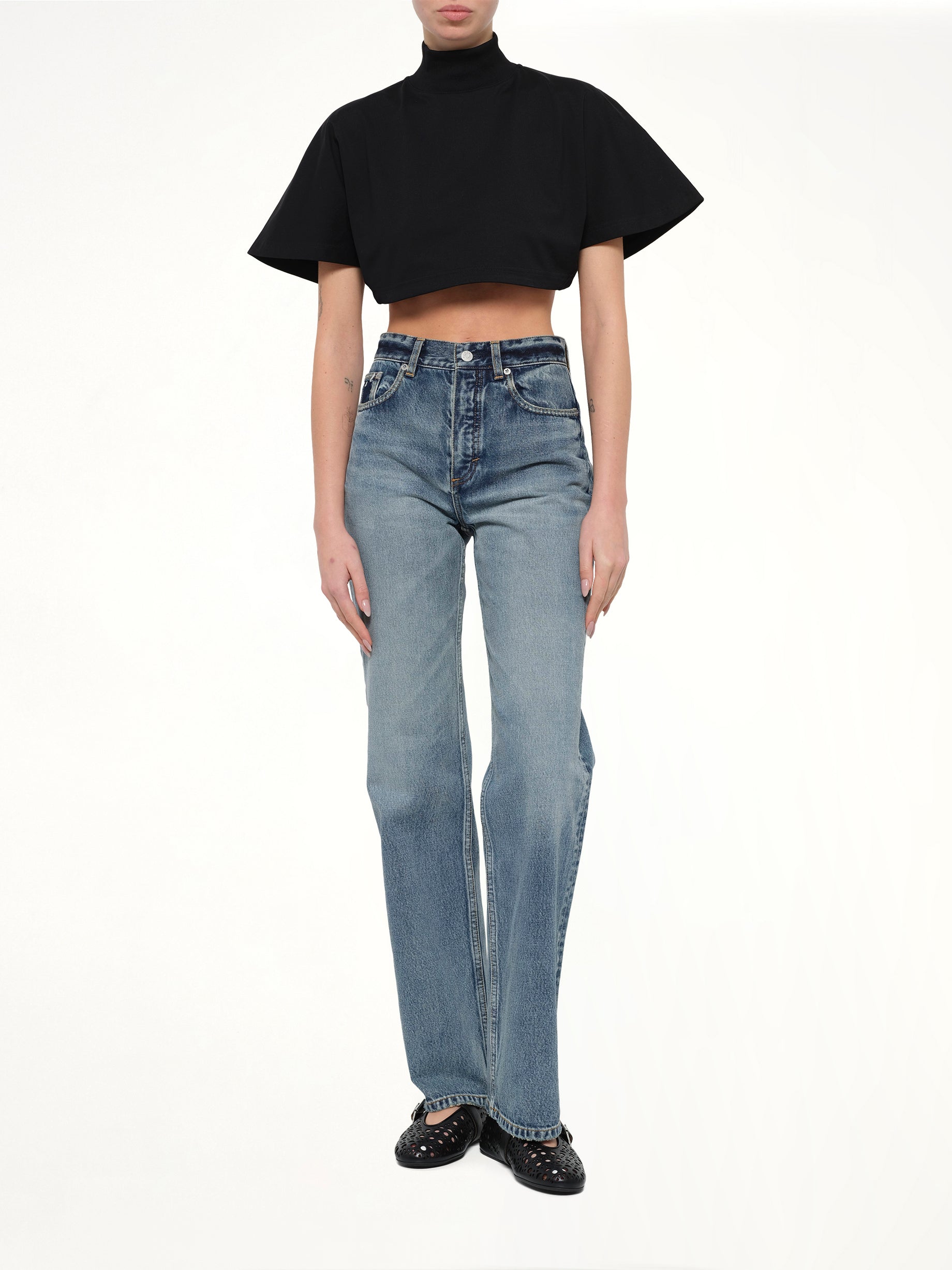 Cotton Jersey Highneck T-Shirt in Black