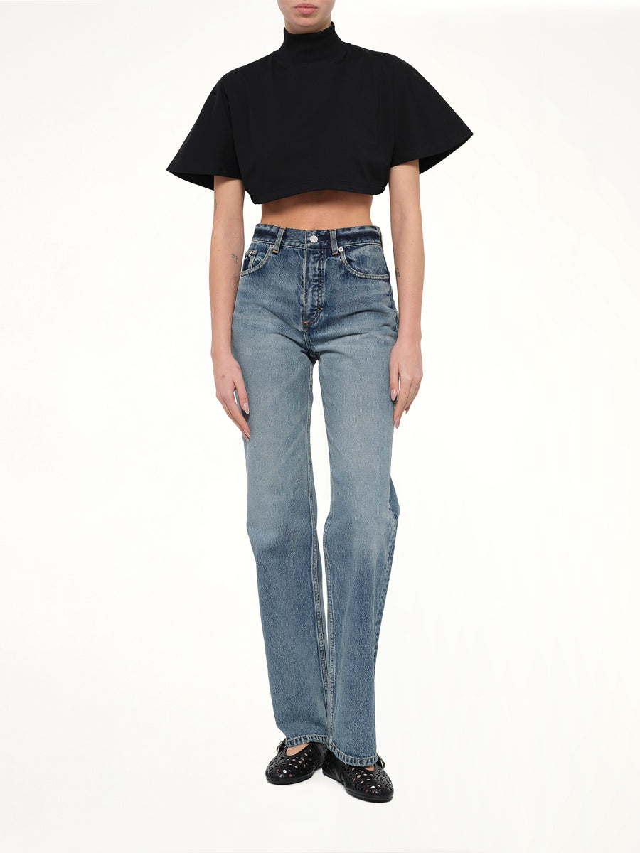 Cotton Jersey Highneck T-Shirt in Black
