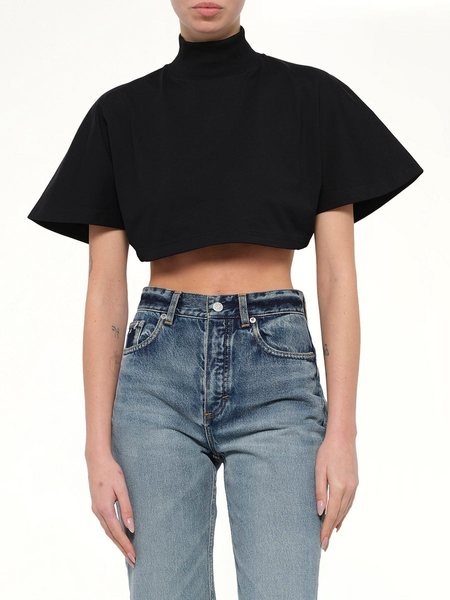 Cotton Jersey Highneck T-Shirt in Black