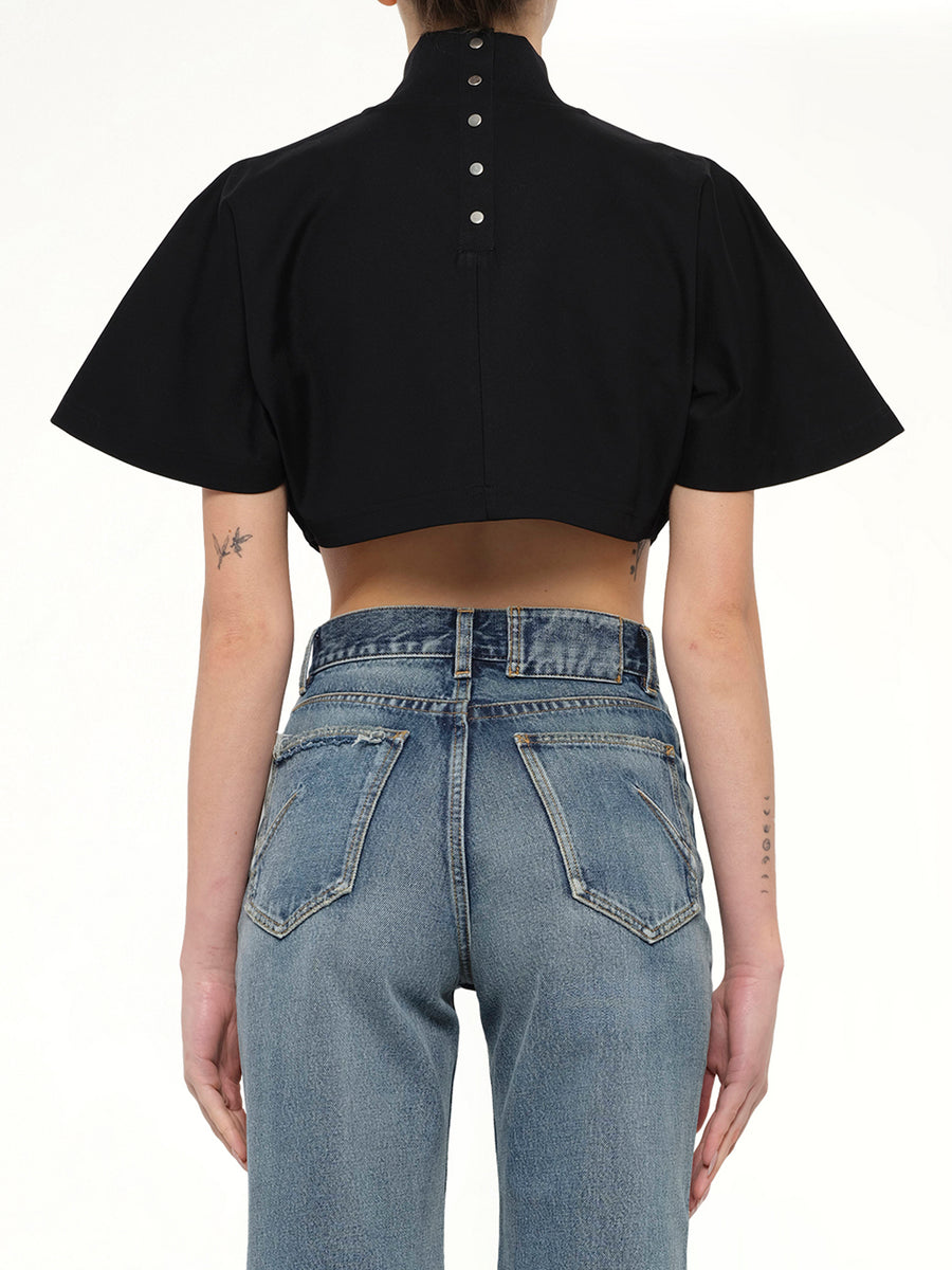 Cotton Jersey Highneck T-Shirt in Black