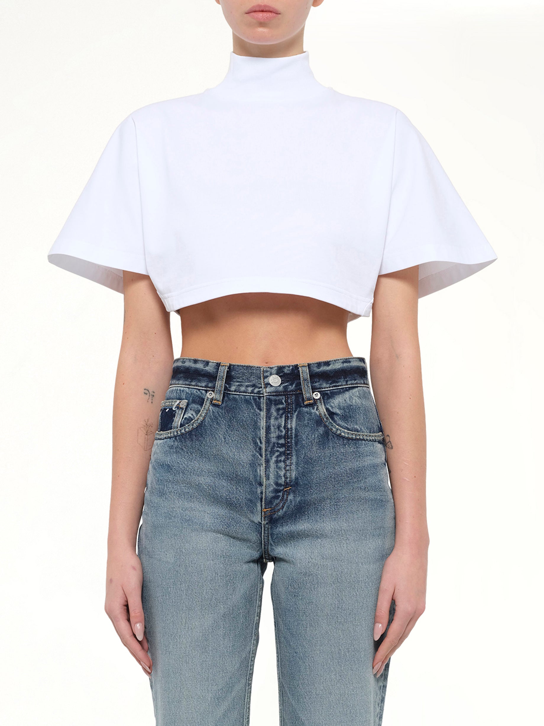 Cotton Jersey Highneck T-Shirt in White