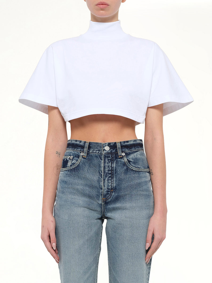 Cotton Jersey Highneck T-Shirt in White