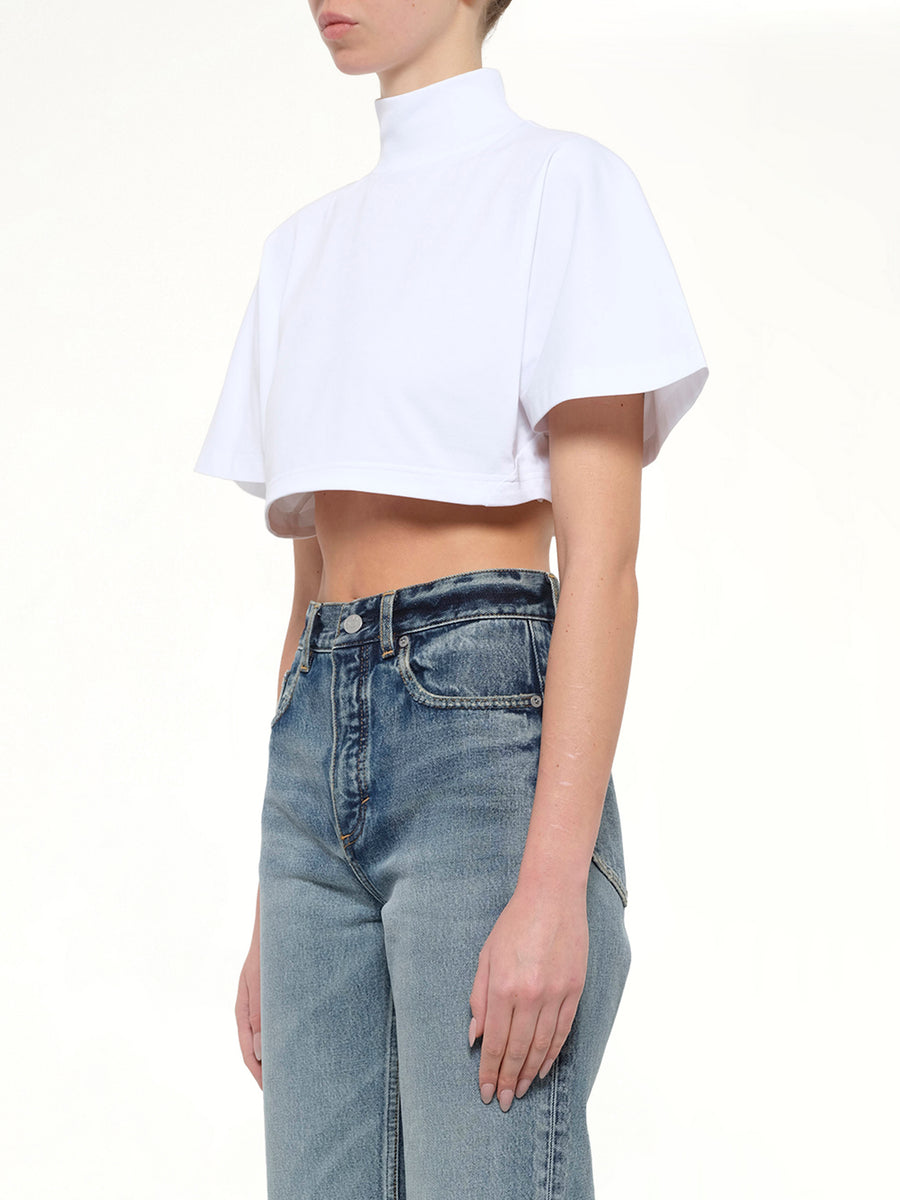 Cotton Jersey Highneck T-Shirt in White