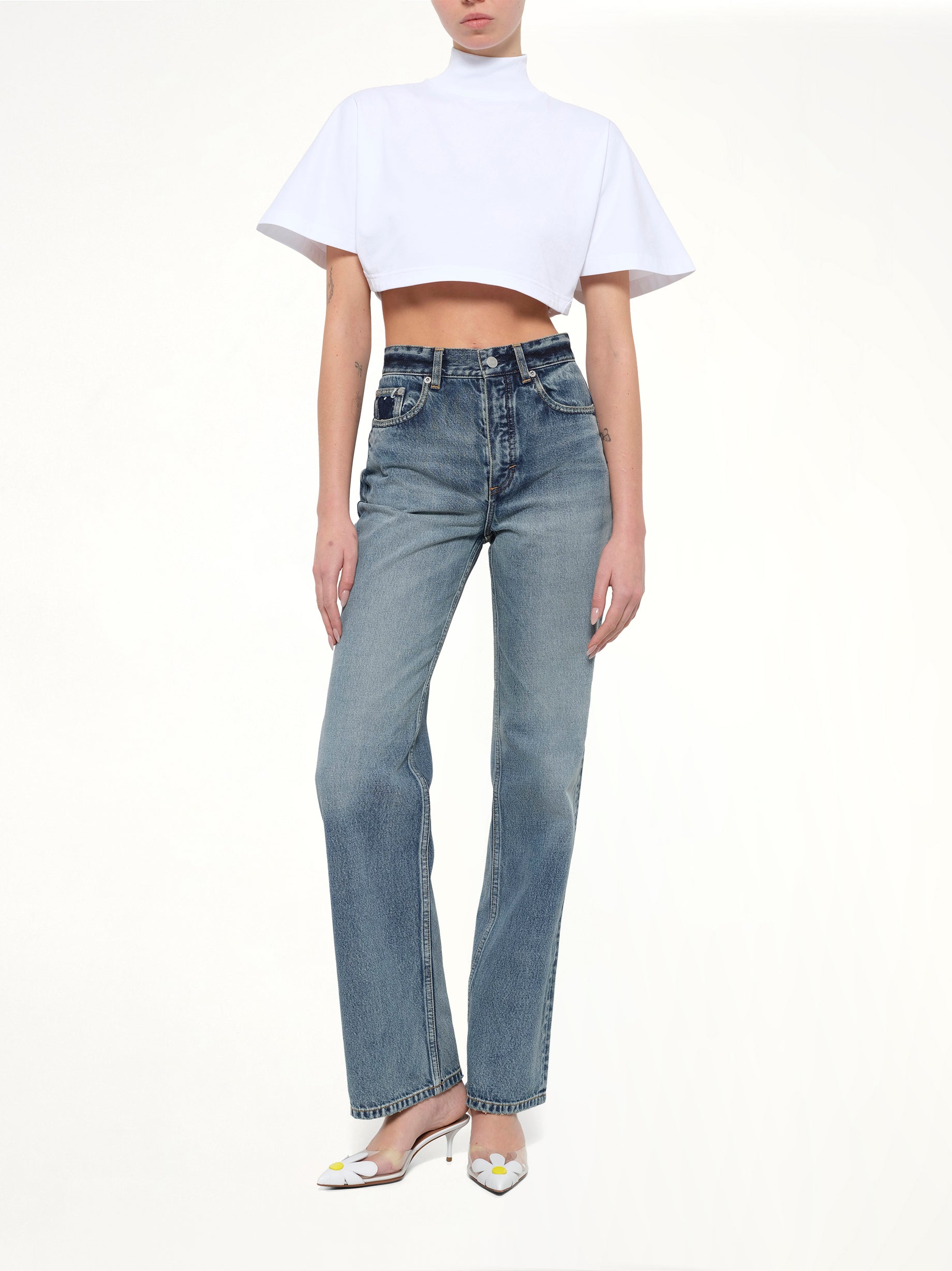 Cotton Jersey Highneck T-Shirt in White