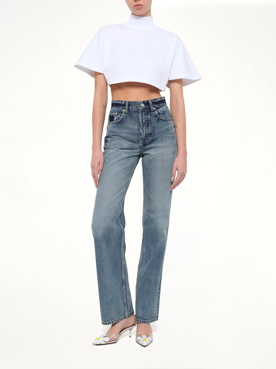 Cotton Jersey Highneck T-Shirt in White