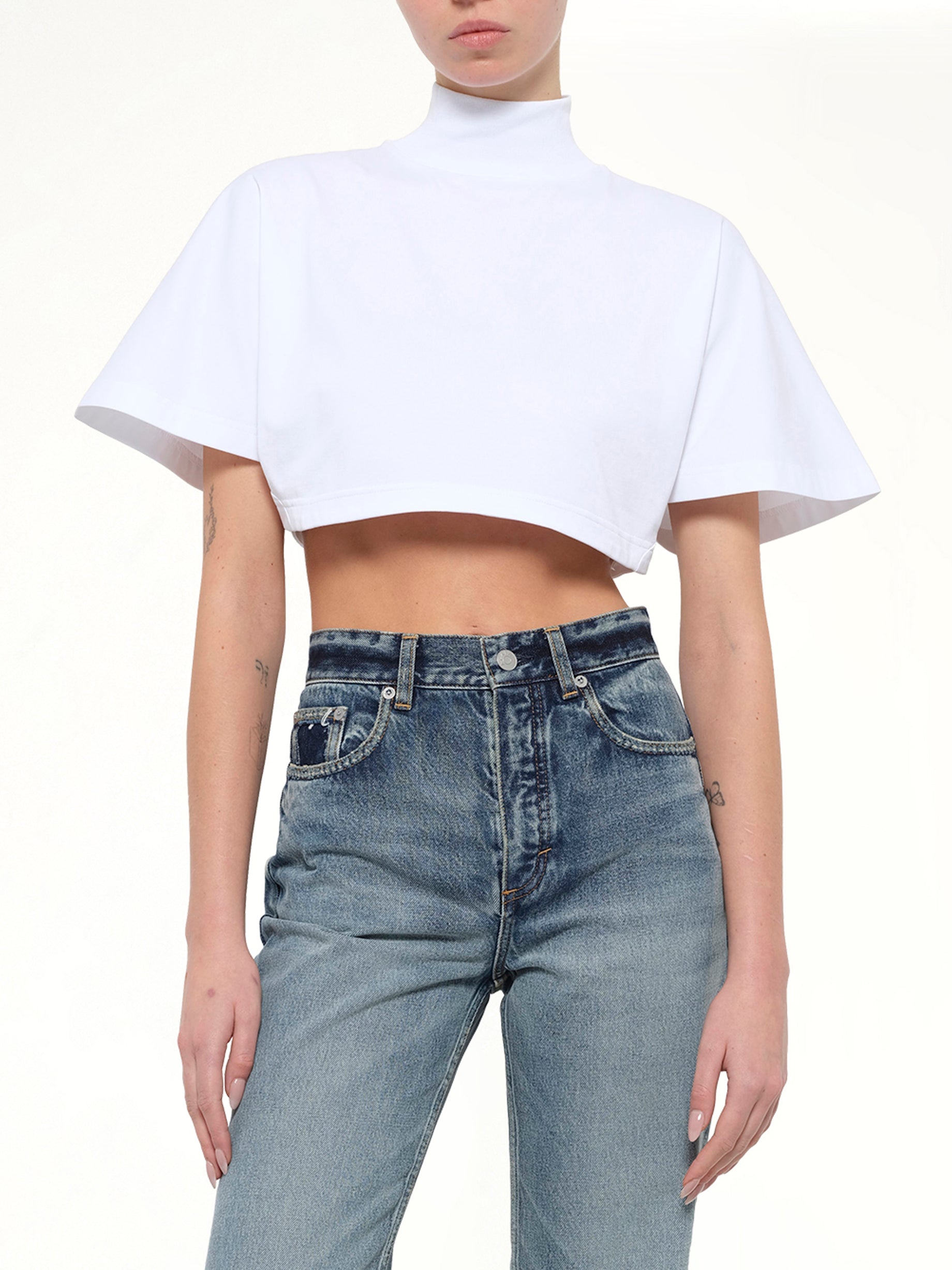 Cotton Jersey Highneck T-Shirt in White