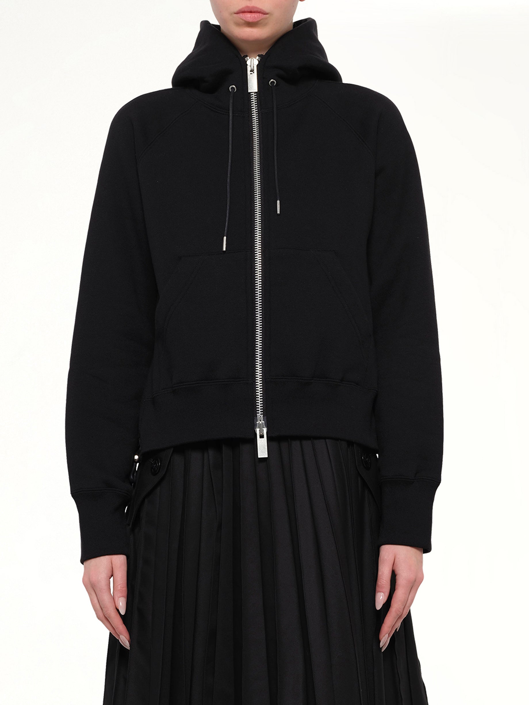 Cotton Jersey Zip Hoodie in Black
