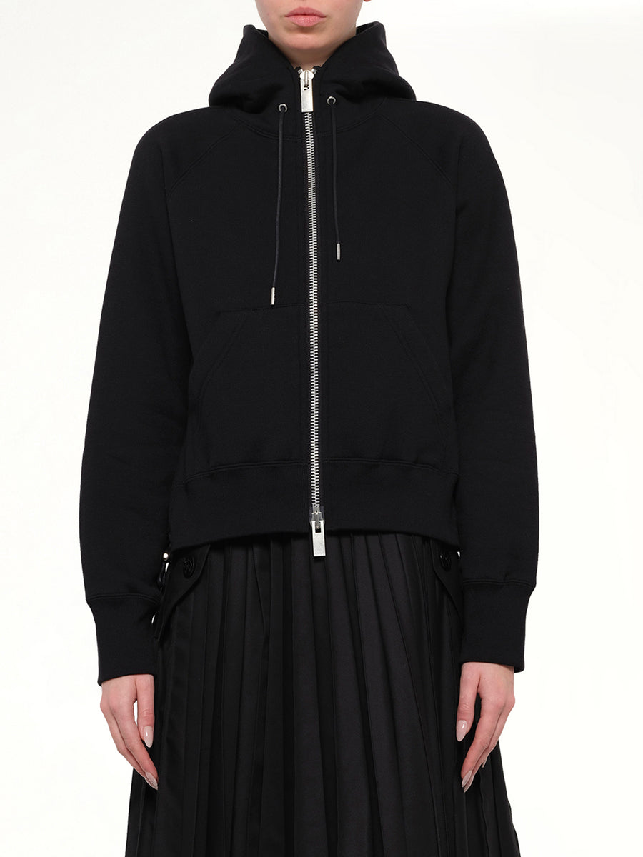 Cotton Jersey Zip Hoodie in Black