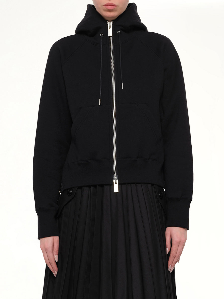 Cotton Jersey Zip Hoodie in Black