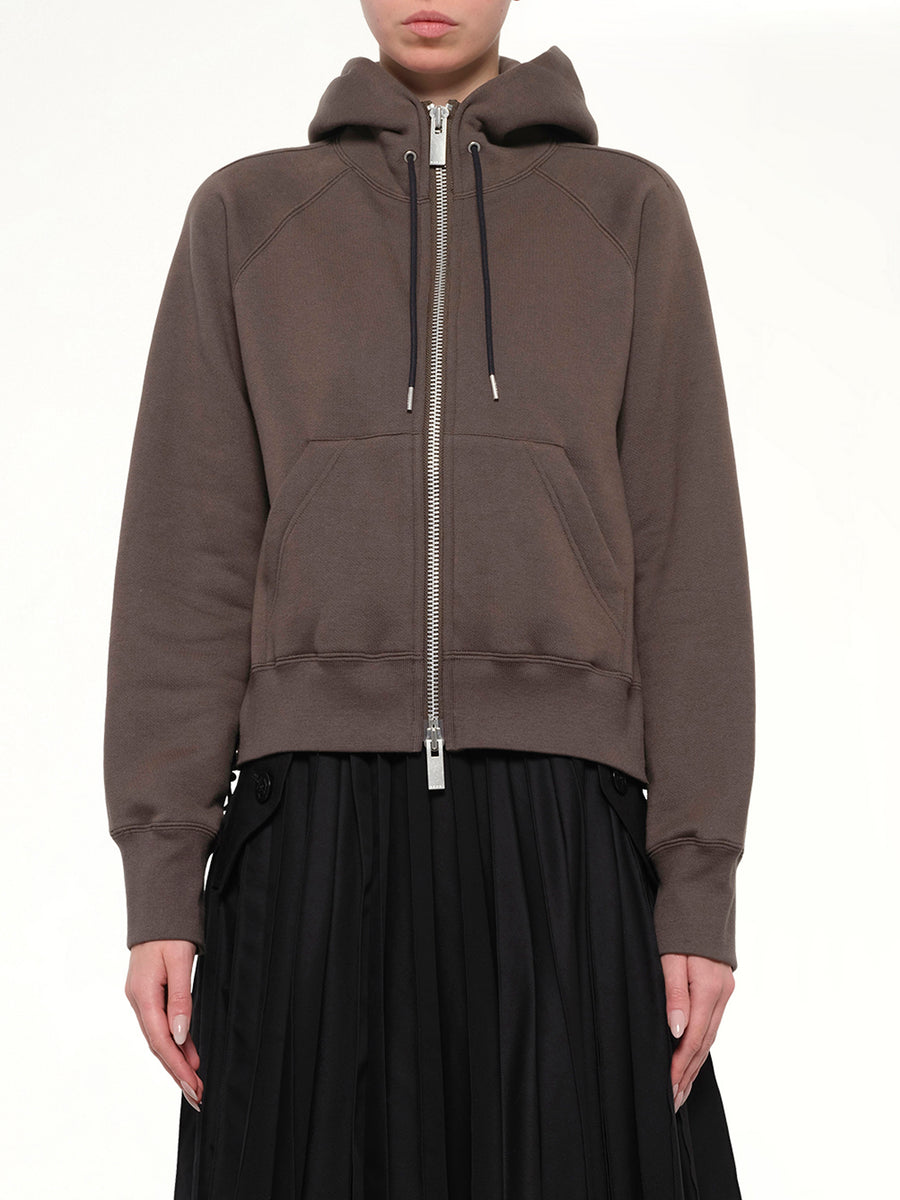 Cotton Jersey Zip Hoodie in Khaki