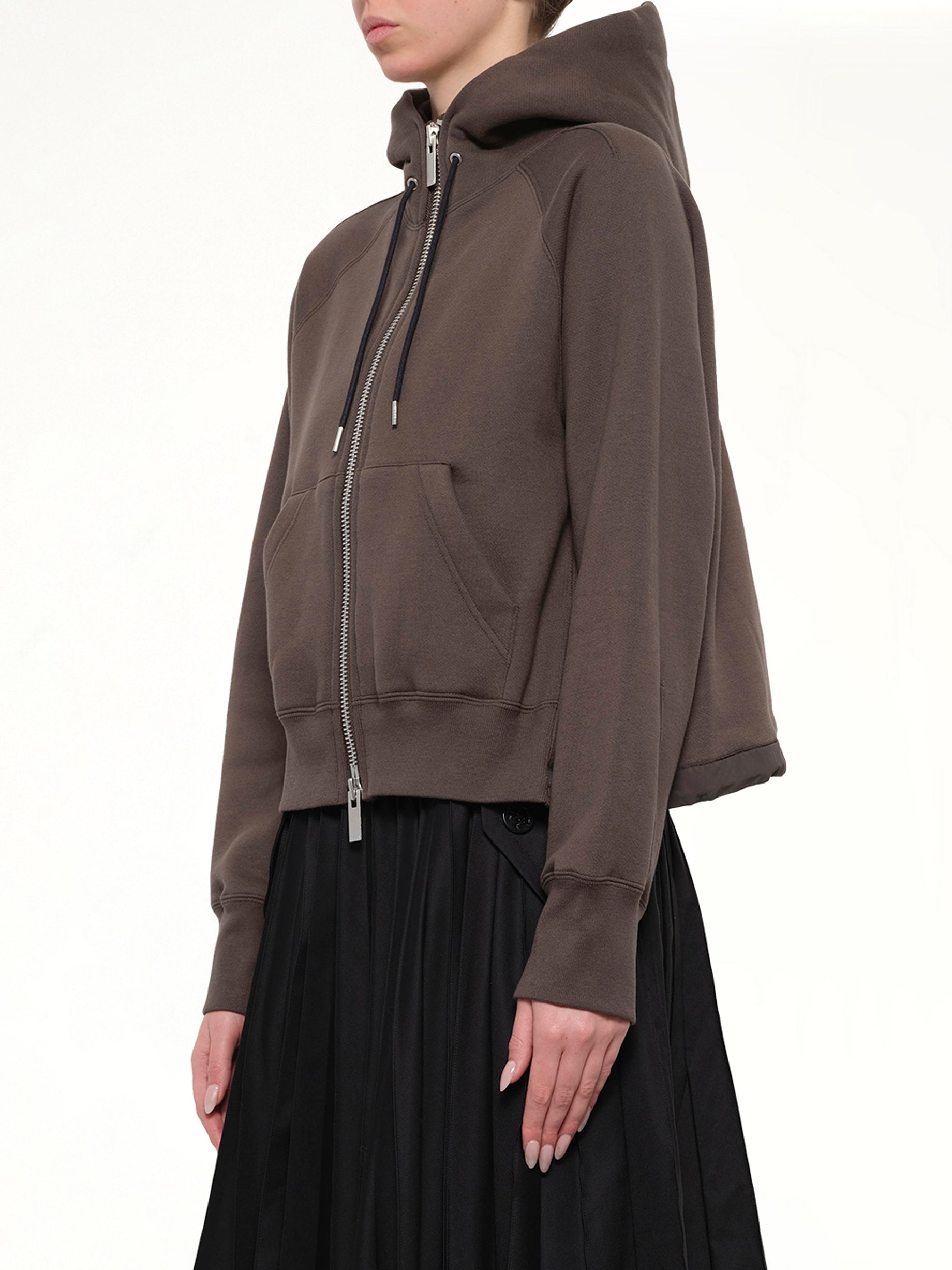 Cotton Jersey Zip Hoodie in Khaki