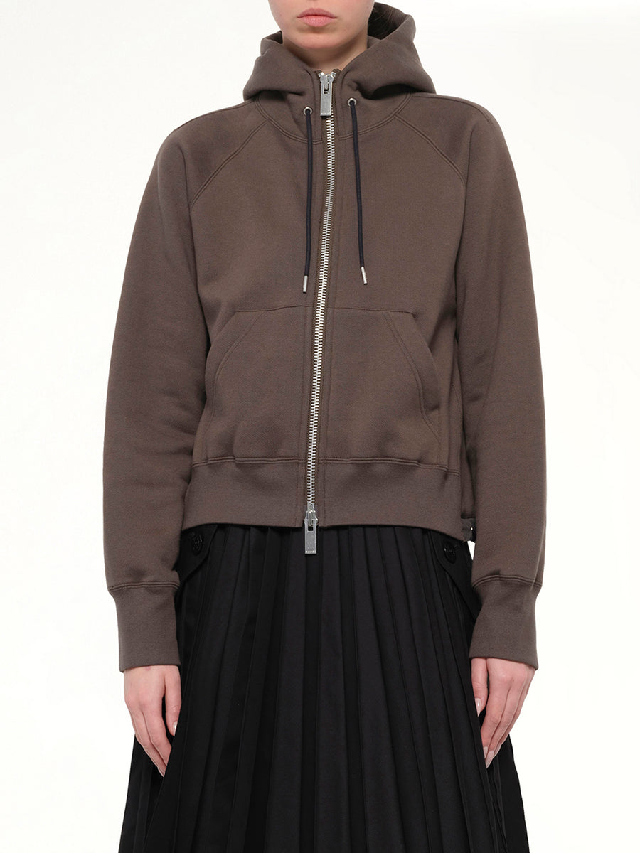 Cotton Jersey Zip Hoodie in Khaki