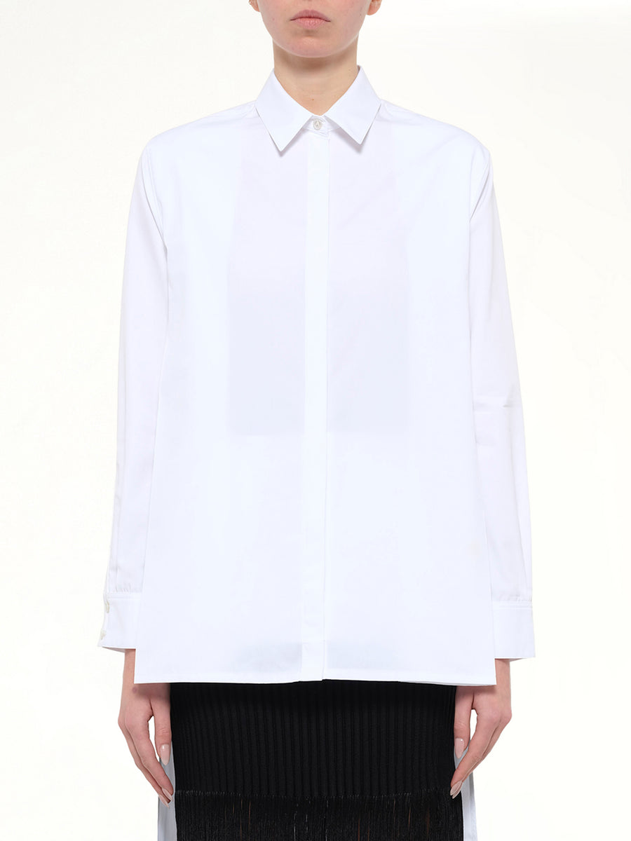 Cotton Poplin Asymmetric Shirt in White