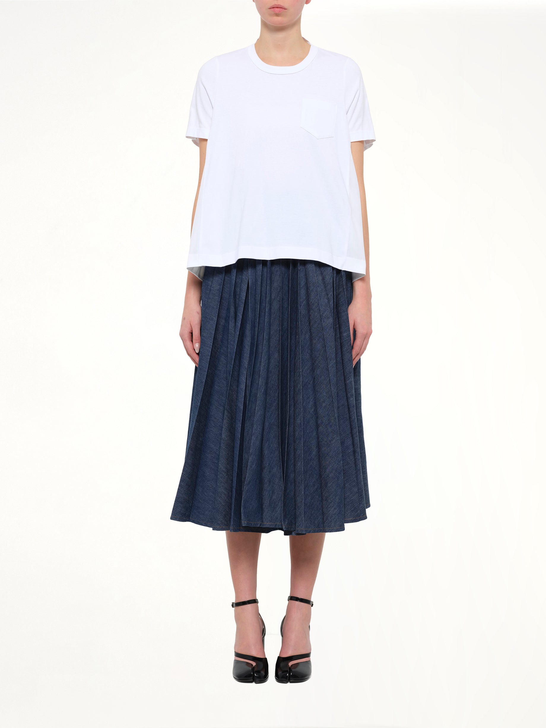 Cotton Poplin x Cotton Jersey T-Shirt in White