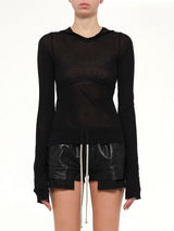 Cropped Hooded Rib LS T-Shirt in Black