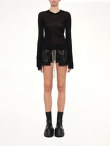 Cropped Hooded Rib LS T-Shirt in Black