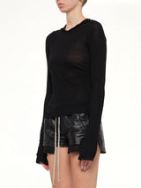 Cropped Hooded Rib LS T-Shirt in Black