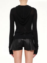 Cropped Hooded Rib LS T-Shirt in Black