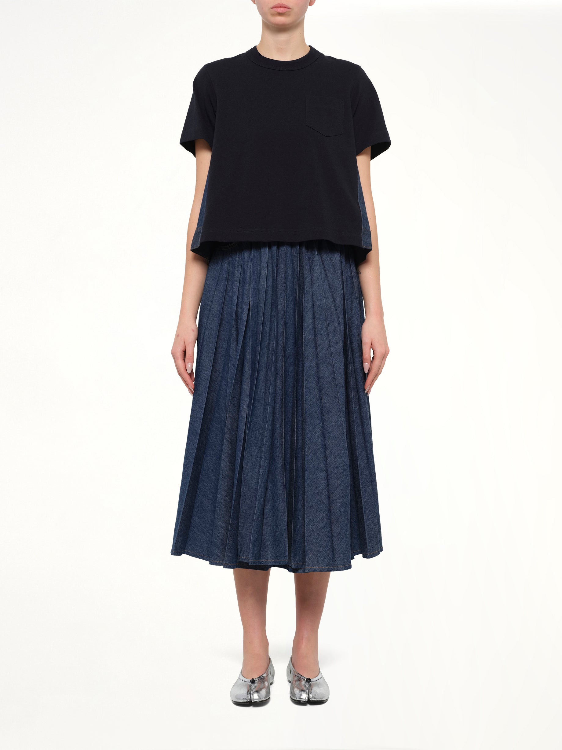Denim x Cotton Jersey T-Shirt in Navy/Blue