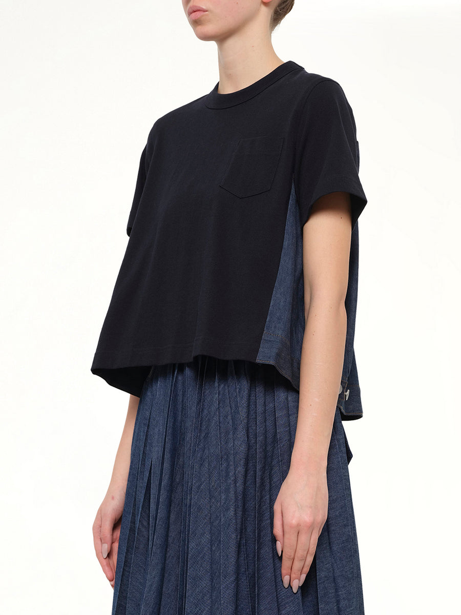 Denim x Cotton Jersey T-Shirt in Navy/Blue