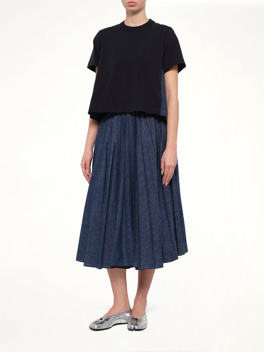 Denim x Cotton Jersey T-Shirt in Navy/Blue